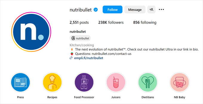 Nutribullet's Instagram profile