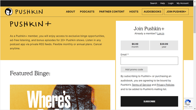 PushKin's membership site