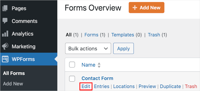 The Edit button to edit a form