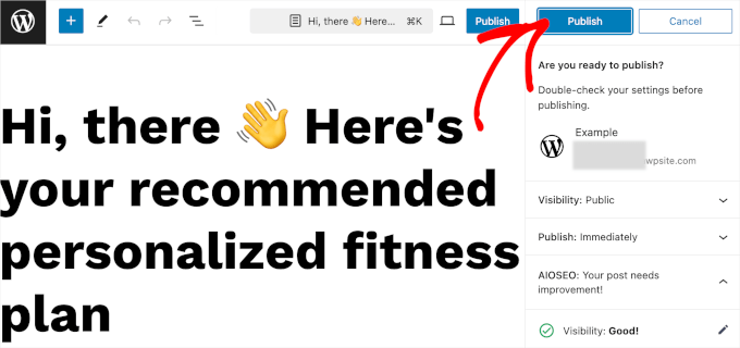 Publishing a fitness plan page