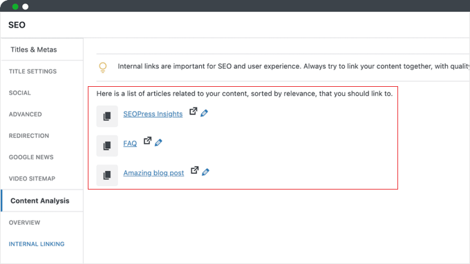 SEOPress Link Suggestions