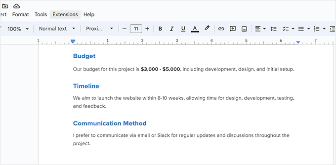 Add budget and timeline