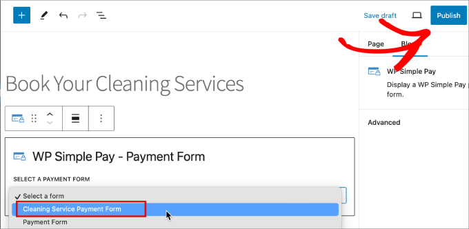 publish cleaning service payment form