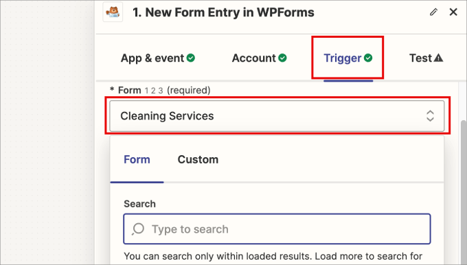 select form from zapier trigger