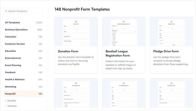 WPForms' nonprofit form templates